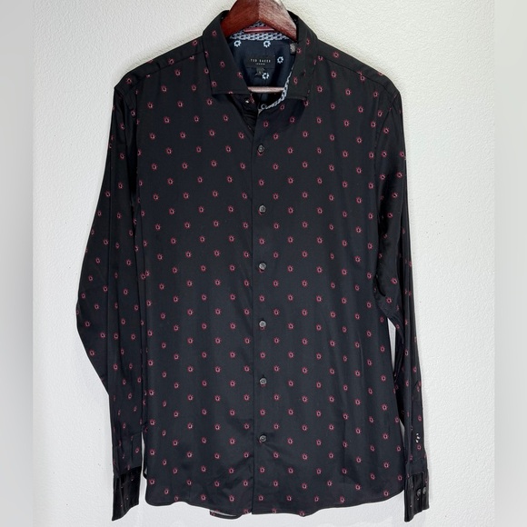 Ted Baker London Men’s Button Down Shirt – Black with Red Geometric Print – L - Picture 2 of 9